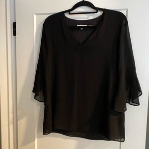 Black dress shirt with sheer sleeves